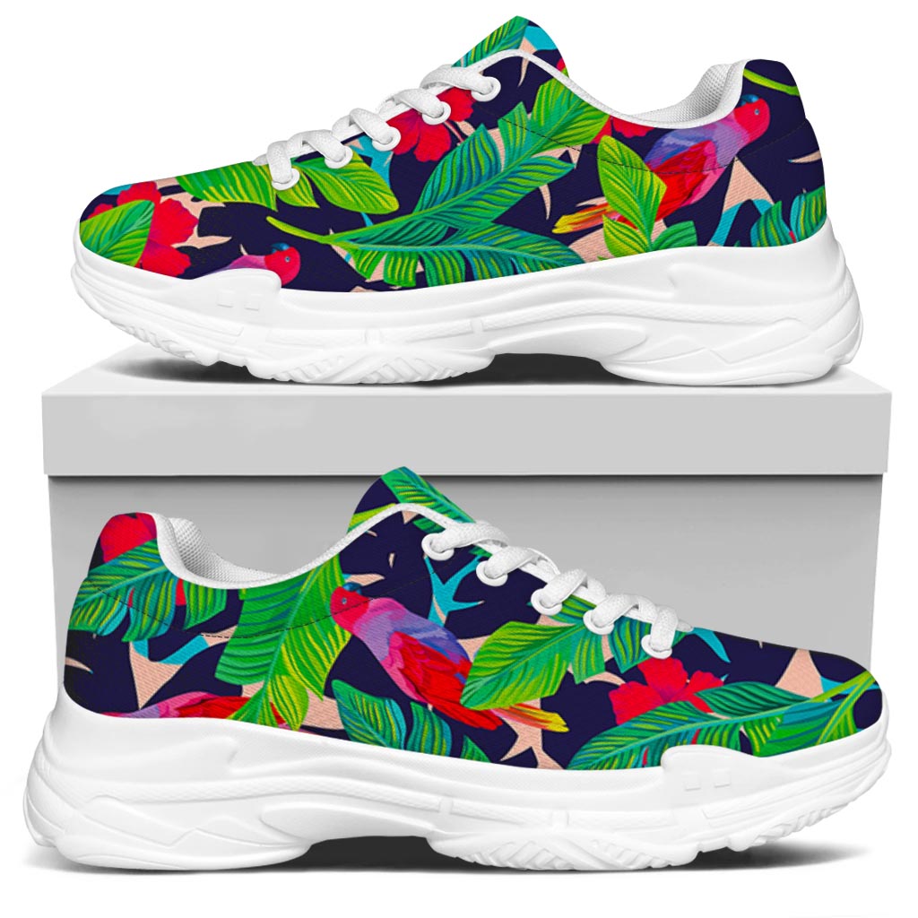 Parrot Banana Leaf Hawaii Pattern Print White Chunky Shoes