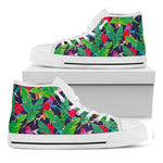 Parrot Banana Leaf Hawaii Pattern Print White High Top Sneakers