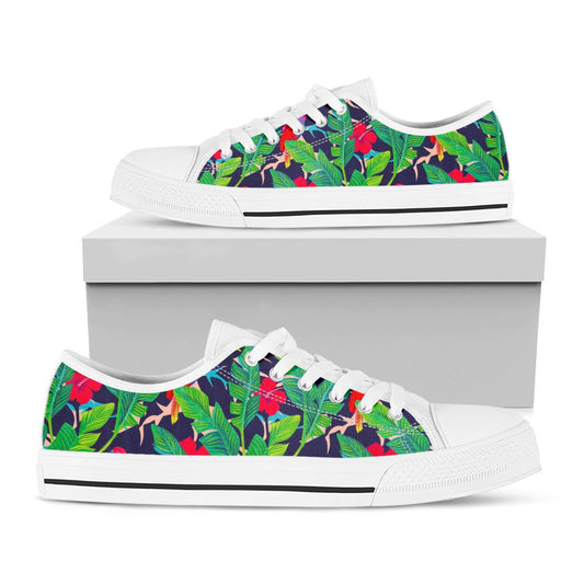 Parrot Banana Leaf Hawaii Pattern Print White Low Top Sneakers