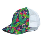 Parrot Banana Leaf Hawaii Pattern Print White Mesh Trucker Cap
