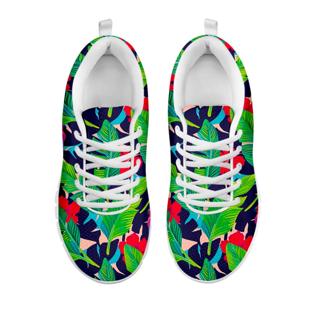 Parrot Banana Leaf Hawaii Pattern Print White Running Shoes