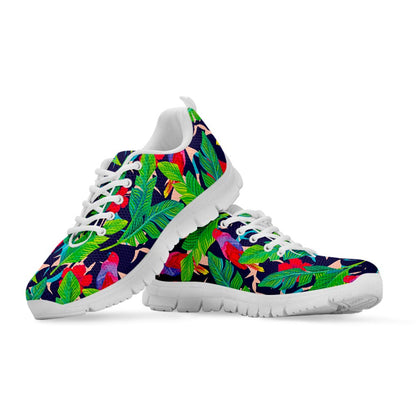 Parrot Banana Leaf Hawaii Pattern Print White Running Shoes