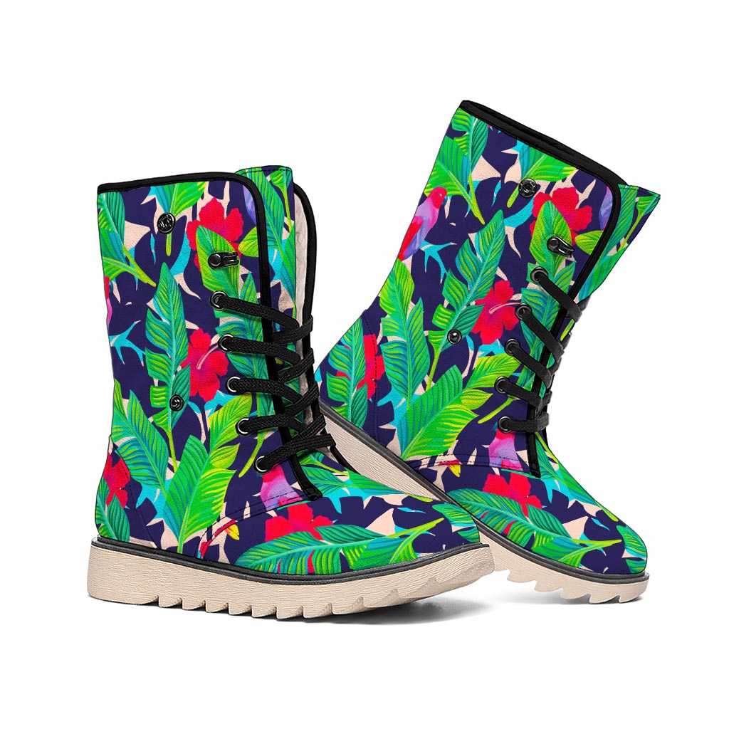 Parrot Banana Leaf Hawaii Pattern Print Winter Boots