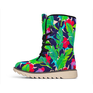 Parrot Banana Leaf Hawaii Pattern Print Winter Boots