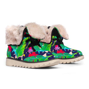 Parrot Banana Leaf Hawaii Pattern Print Winter Boots