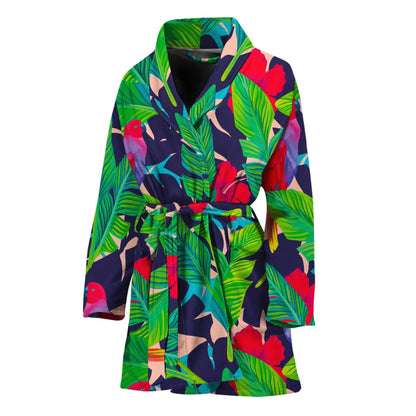 Parrot Banana Leaf Hawaii Pattern Print Women's Bathrobe
