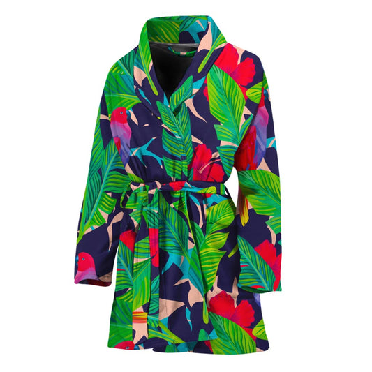 Parrot Banana Leaf Hawaii Pattern Print Women's Bathrobe