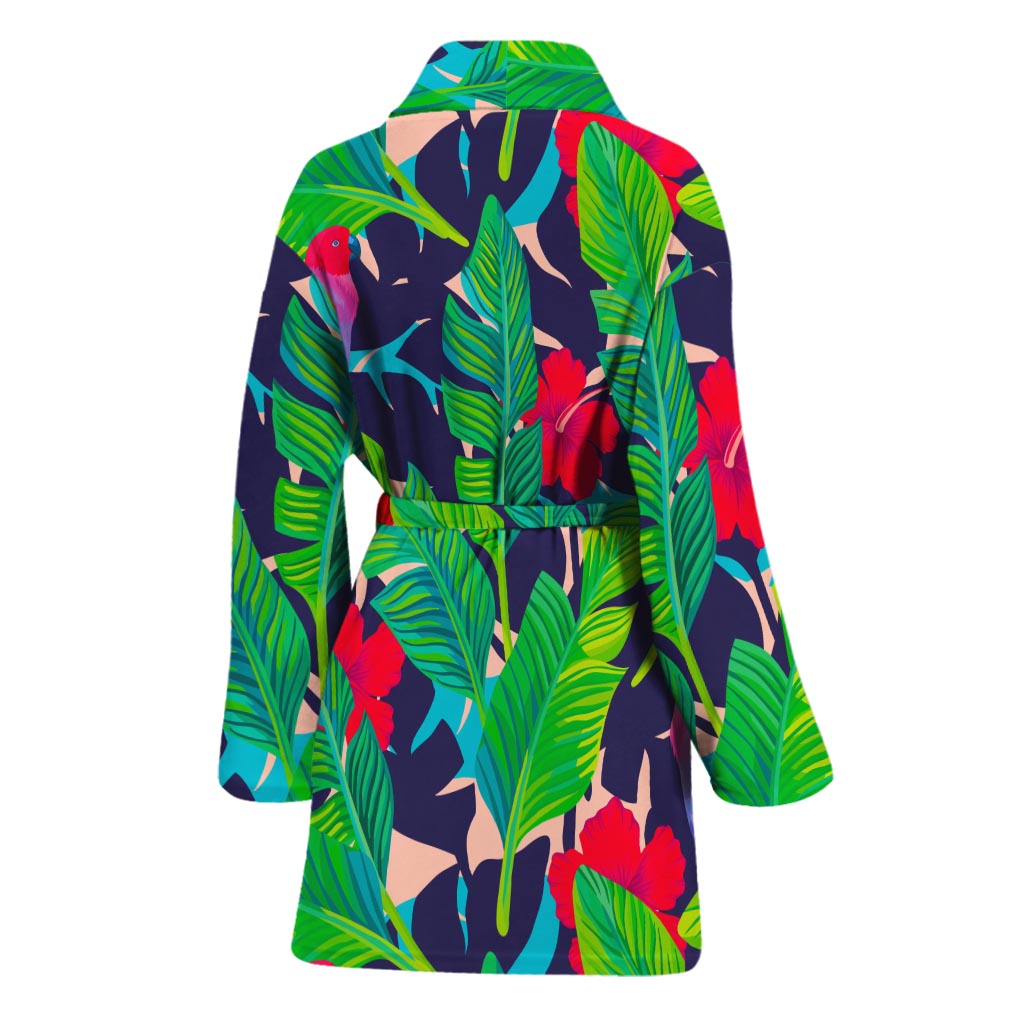 Parrot Banana Leaf Hawaii Pattern Print Women's Bathrobe