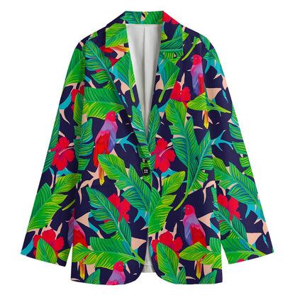 Parrot Banana Leaf Hawaii Pattern Print Women's Cotton Blazer