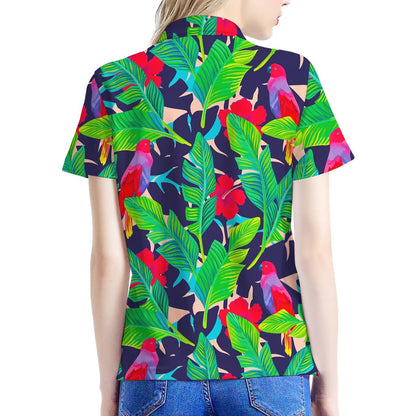 Parrot Banana Leaf Hawaii Pattern Print Women's Polo Shirt