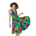 Parrot Banana Leaf Hawaii Pattern Print Women's Sleeveless Dress