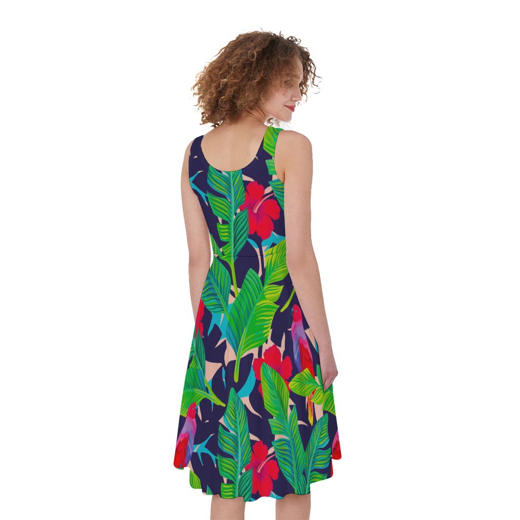 Parrot Banana Leaf Hawaii Pattern Print Women's Sleeveless Dress