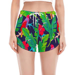 Parrot Banana Leaf Hawaii Pattern Print Women's Split Running Shorts