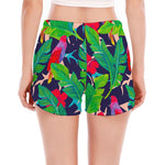 Parrot Banana Leaf Hawaii Pattern Print Women's Split Running Shorts