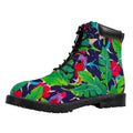 Parrot Banana Leaf Hawaii Pattern Print Padded Collar Lace Up Boots