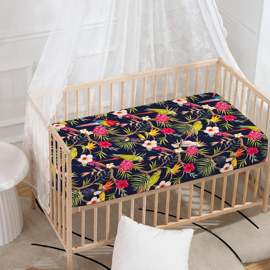 Parrot Toucan Tropical Pattern Print Baby Crib Sheet