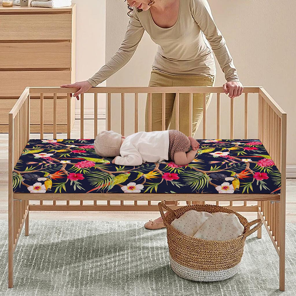 Parrot Toucan Tropical Pattern Print Baby Crib Sheet