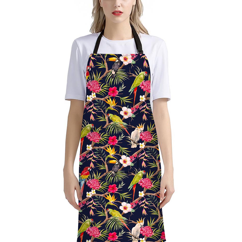 Parrot Toucan Tropical Pattern Print Bib Apron With Pocket