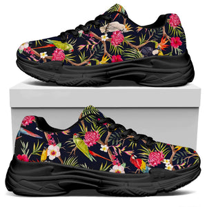 Parrot Toucan Tropical Pattern Print Black Chunky Shoes