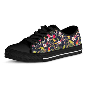 Parrot Toucan Tropical Pattern Print Black Low Top Sneakers