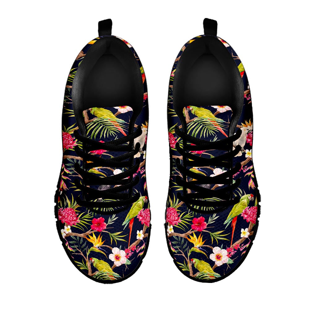 Parrot Toucan Tropical Pattern Print Black Running Shoes