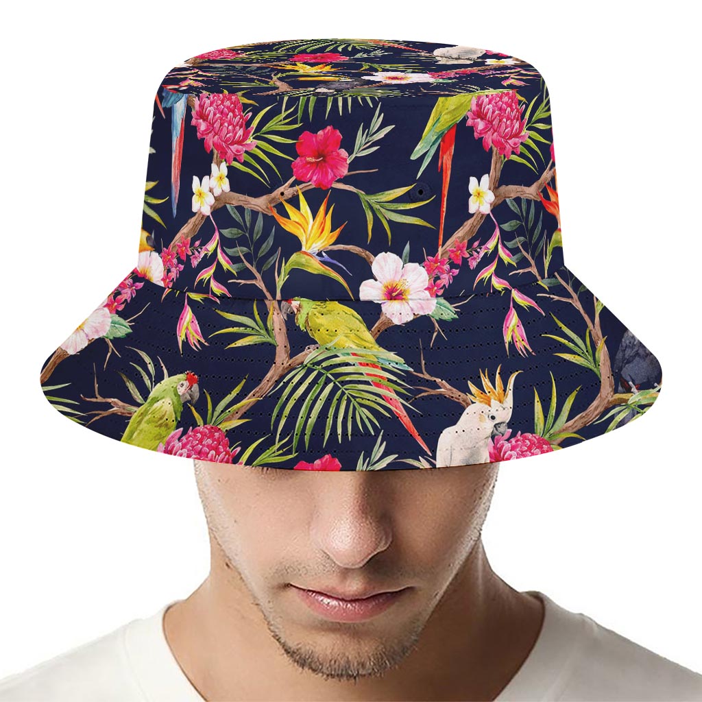 Parrot Toucan Tropical Pattern Print Bucket Hat