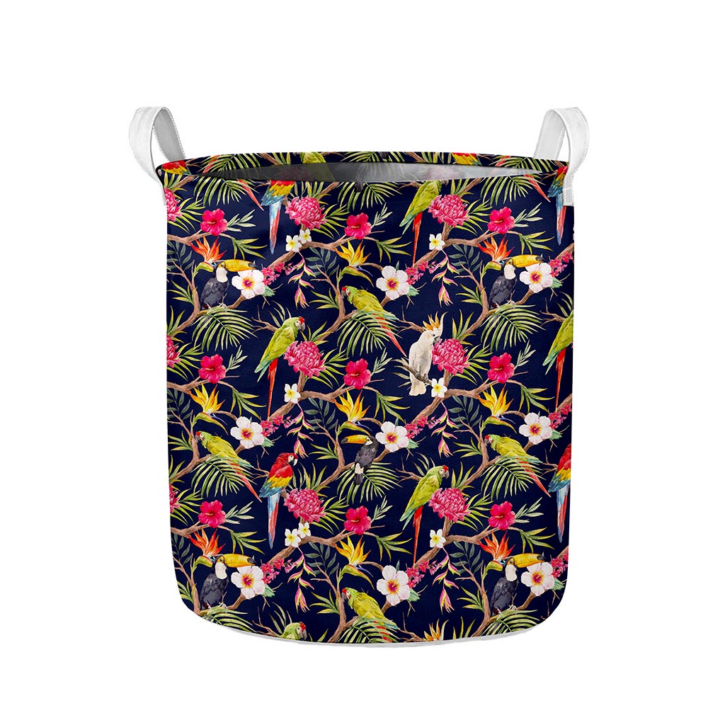 Parrot Toucan Tropical Pattern Print Collapsible Laundry Basket