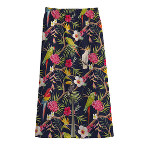 Parrot Toucan Tropical Pattern Print Cotton Front Slit Maxi Skirt