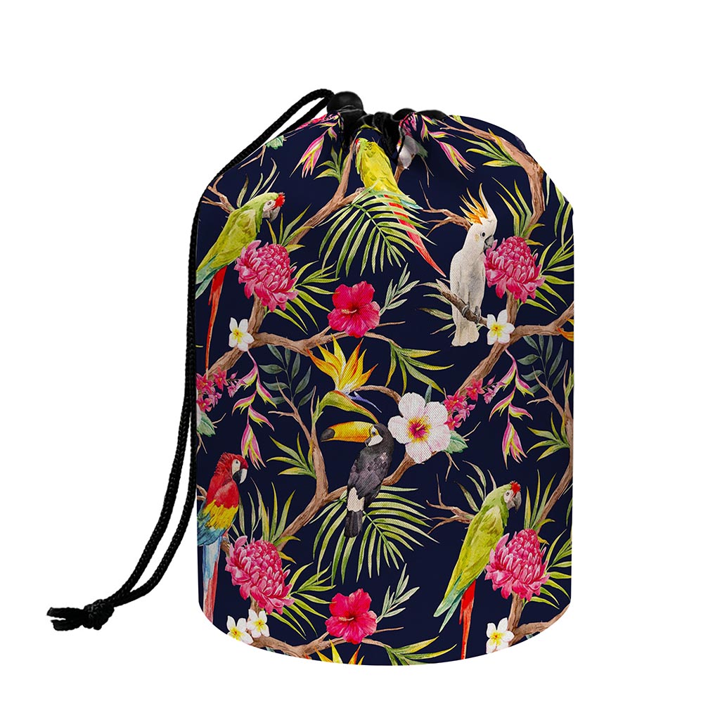 Parrot Toucan Tropical Pattern Print Drawstring Makeup Bag