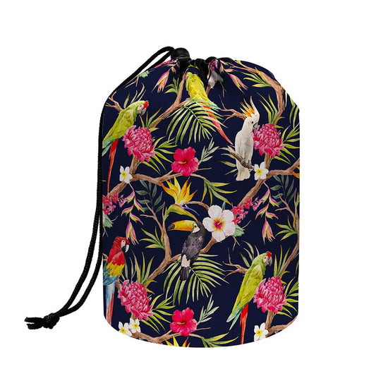 Parrot Toucan Tropical Pattern Print Drawstring Makeup Bag
