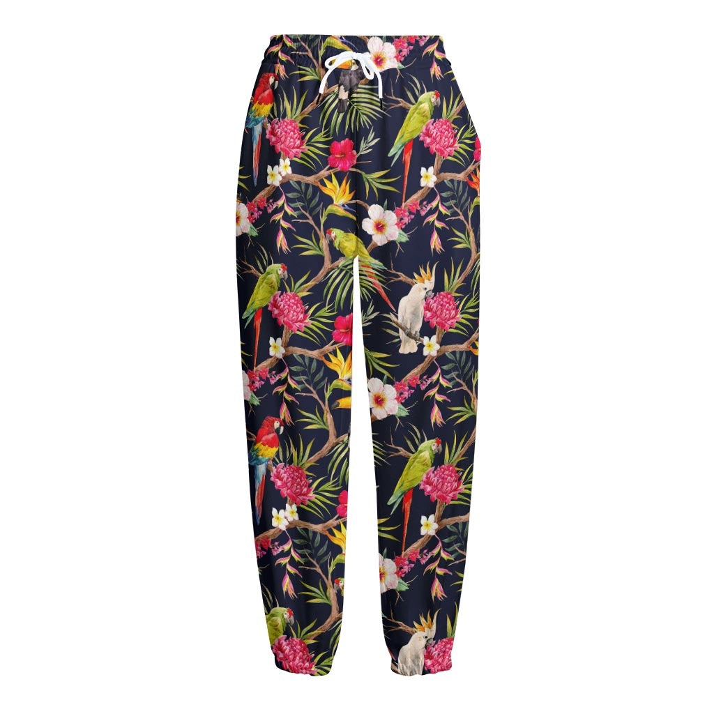 Parrot Toucan Tropical Pattern Print Fleece Lined Knit Pants