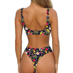 Parrot Toucan Tropical Pattern Print Front Bow Tie Bikini