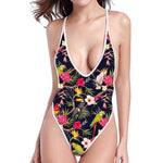 Parrot Toucan Tropical Pattern Print High Cut One Piece Swimsuit
