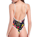 Parrot Toucan Tropical Pattern Print High Cut One Piece Swimsuit
