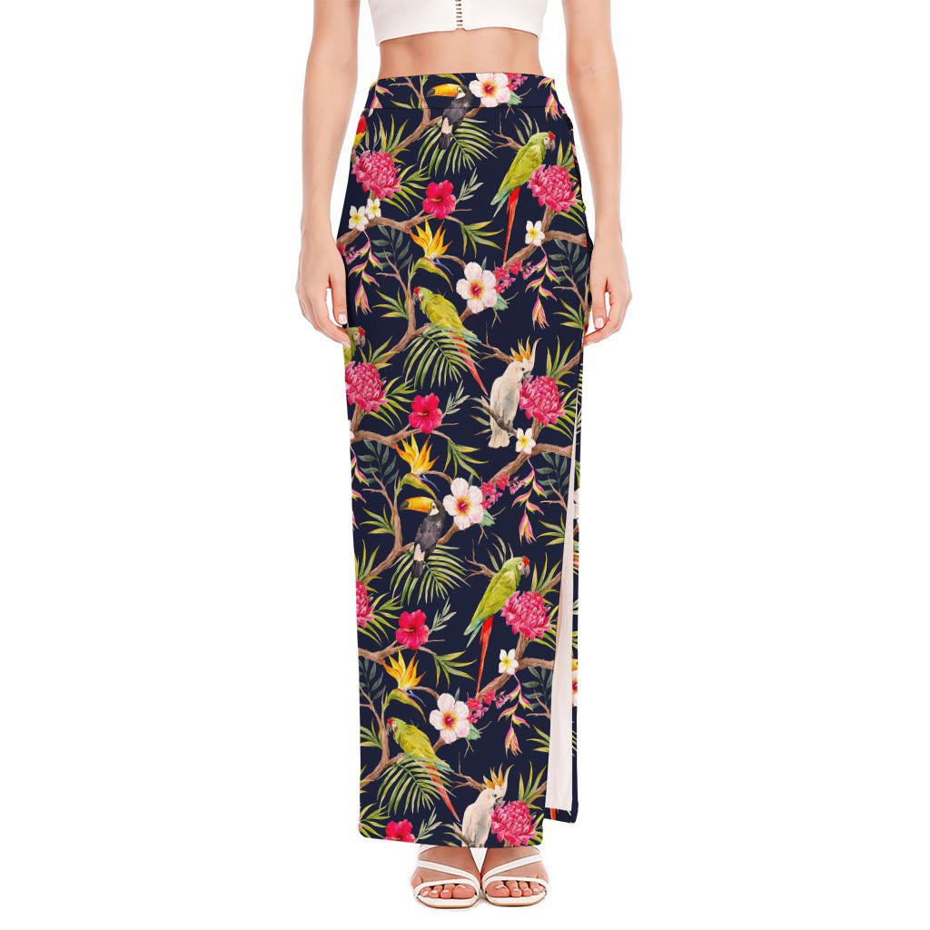 Parrot Toucan Tropical Pattern Print High Slit Maxi Skirt