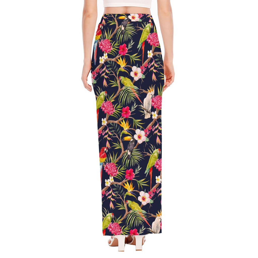 Parrot Toucan Tropical Pattern Print High Slit Maxi Skirt