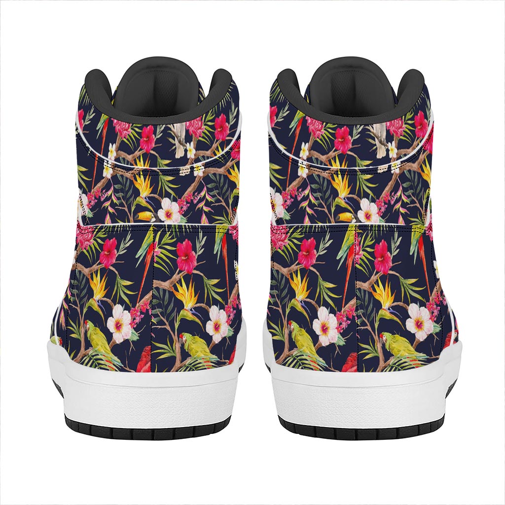 Parrot Toucan Tropical Pattern Print High Top Leather Sneakers