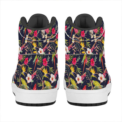 Parrot Toucan Tropical Pattern Print High Top Leather Sneakers