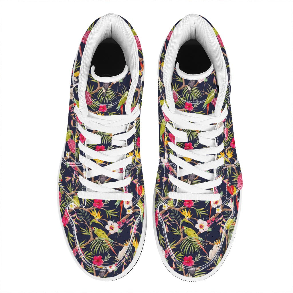 Parrot Toucan Tropical Pattern Print High Top Leather Sneakers