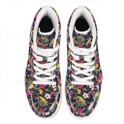 Parrot Toucan Tropical Pattern Print High Top Leather Sneakers