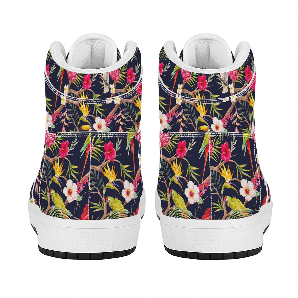 Parrot Toucan Tropical Pattern Print High Top Leather Sneakers