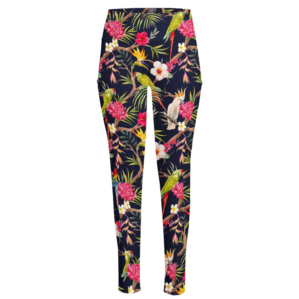 Parrot Toucan Tropical Pattern Print High-Waisted Pocket Leggings