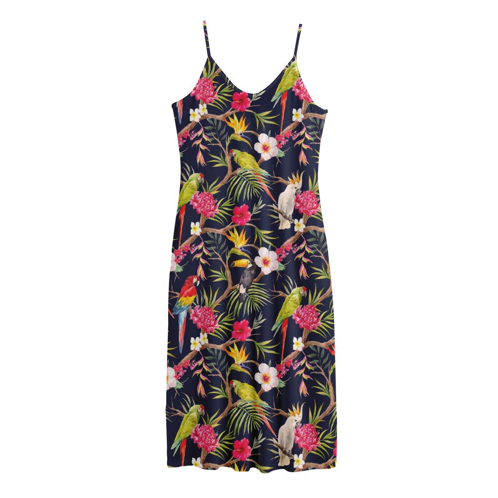 Parrot Toucan Tropical Pattern Print Jersey Midi Cami Dress