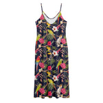 Parrot Toucan Tropical Pattern Print Jersey Midi Cami Dress