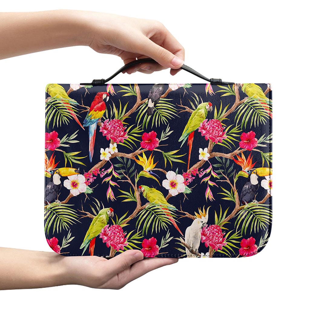 Parrot Toucan Tropical Pattern Print Leather Bible Cover