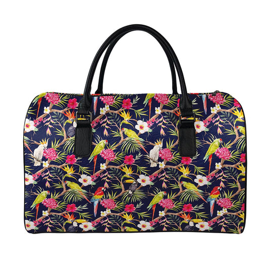Parrot Toucan Tropical Pattern Print Leather Duffle Bag
