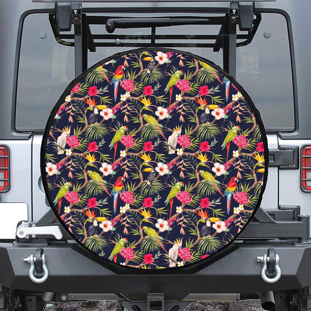 Parrot Toucan Tropical Pattern Print Leather Spare Tire Cover