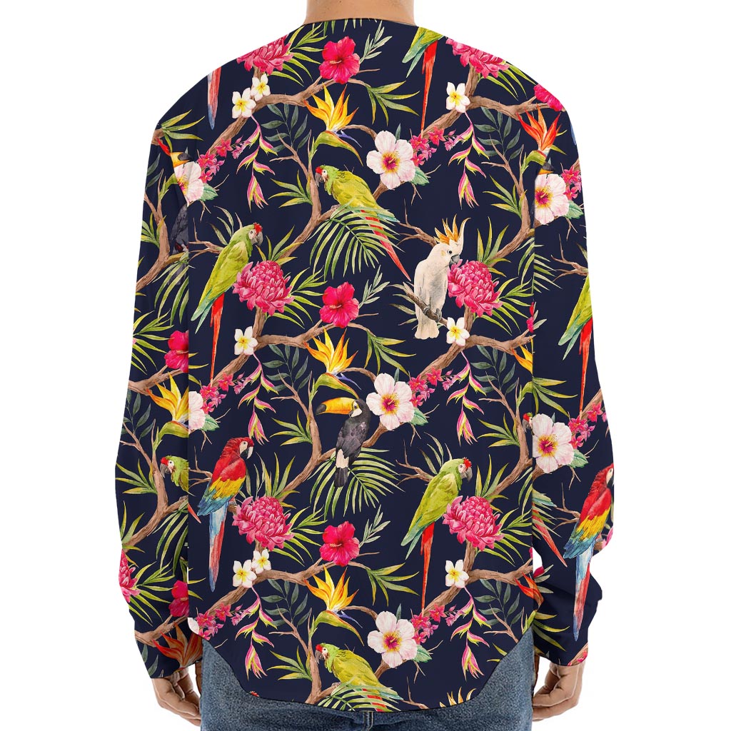 Parrot Toucan Tropical Pattern Print Long Sleeve Baseball Jersey