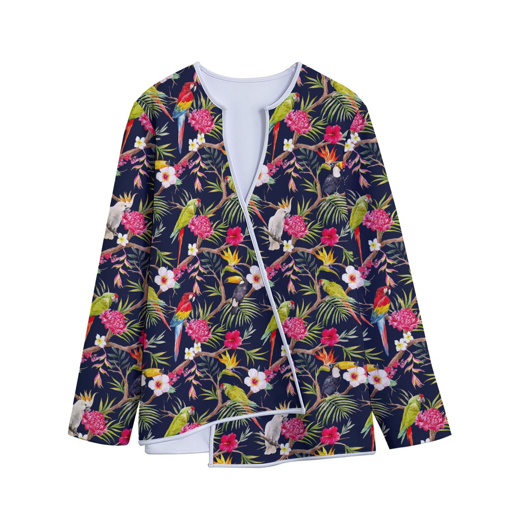 Parrot Toucan Tropical Pattern Print Long Sleeve Short Coat