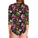 Parrot Toucan Tropical Pattern Print Long Sleeve Swimsuit
